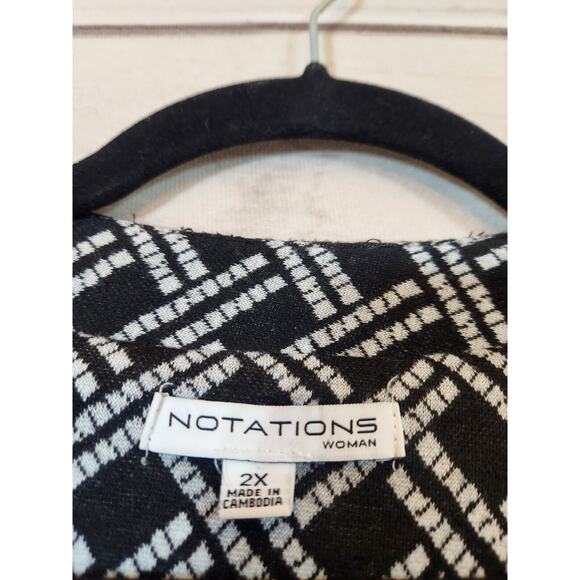 Notations Women's Black & White Pockets Open Front Cardigan Size 2X - Picture 3 of 7